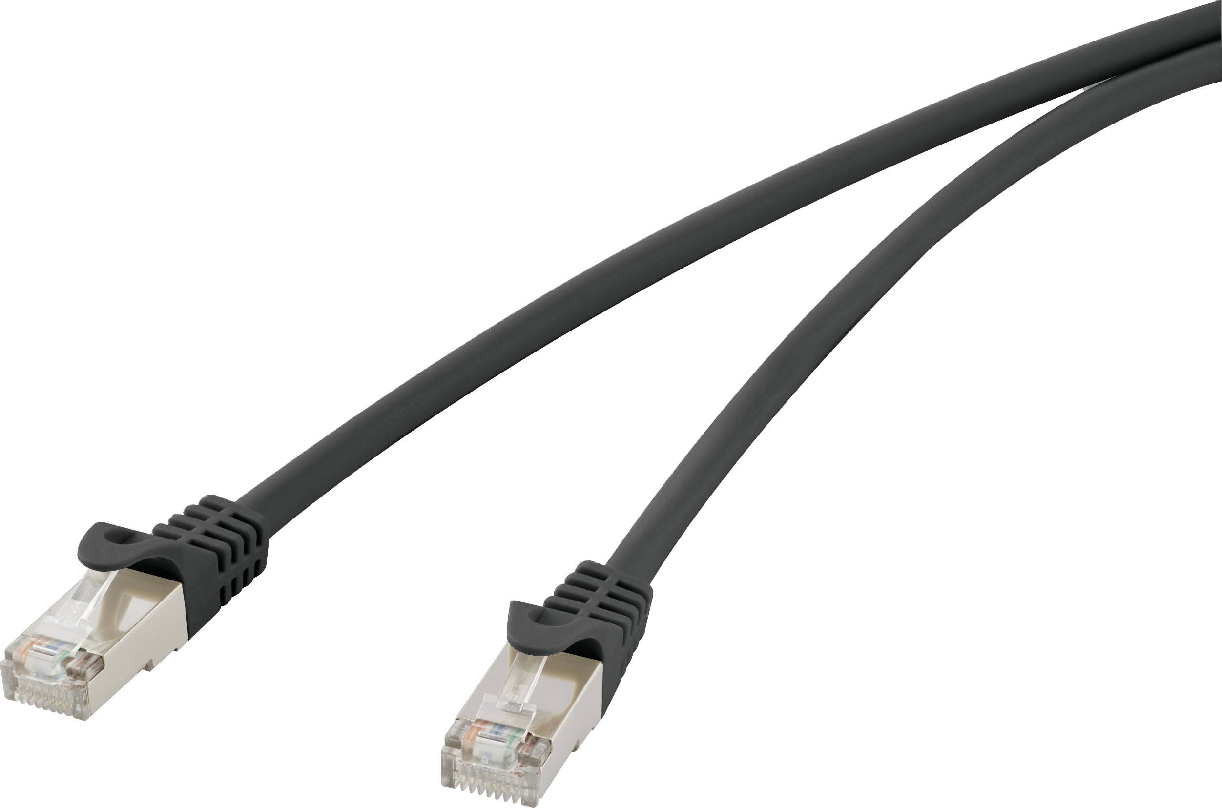 Dva crna Ethernet kabela s prozirnim utikačima koji pokazuju u suprotnim smjerovima.