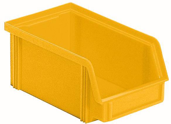 Žuta plastična kutija za odlaganje s otvorenom prednjom stranom, pogodna za organizaciju ili spremanje sitnih predmeta.