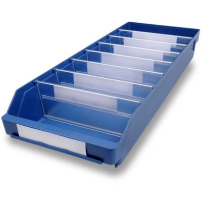 Plava plastična posuda s više pregrada, pogodna za organizaciju manjih predmeta ili alata.