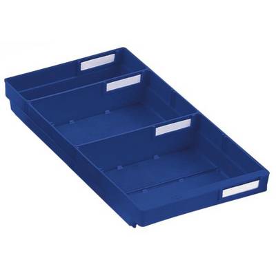 Plavi plastični organizacijski spremnik s tri odjeljka. Idealan za pohranu sitnih predmeta ili uredskog materijala.