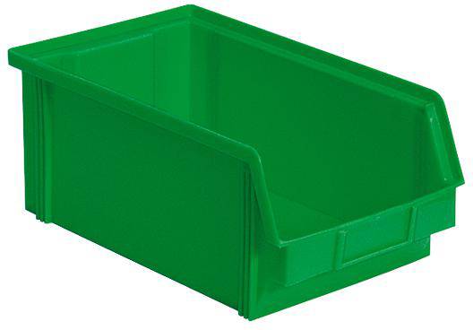 Zelena plastična kutija za odlaganje s prednjim otvorom, pogodna za pohranjivanje malih predmeta.