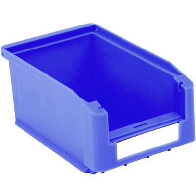 Plava plastična kutija s otvorenim prednjim dijelom, pogodna za skladištenje sitnih predmeta.