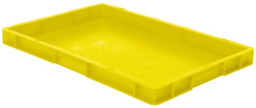 Pravokutni, žuti plastični poslužavnik s blago podignutim rubom koji leži na nekoj površini.