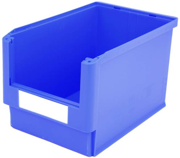 Plava plastična kutija za odlaganje s otvorenom prednjom stranom, pogodna za pohranjivanje manjih predmeta.