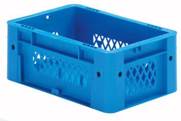 Plava plastična gajba s rešetkastim stijenama, porediva, pogodna za skladištenje i transport. Idealna za fleksibilno upravljanje zalihama.
