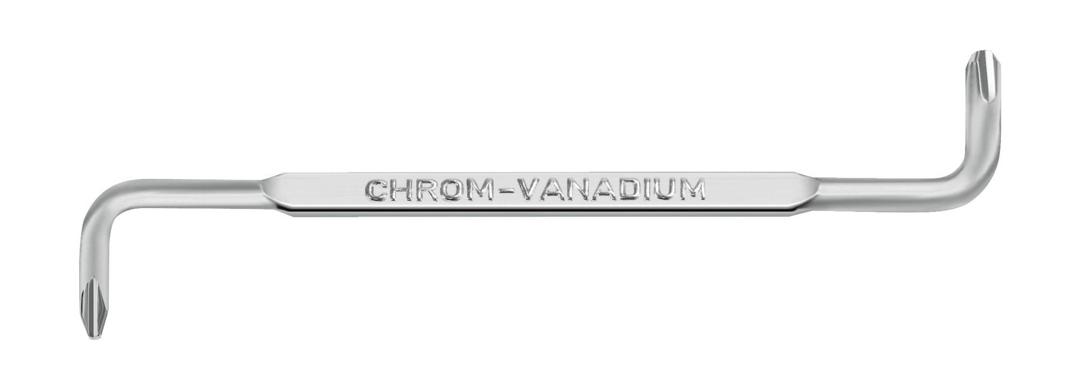 Krom-vanadijski alat u L-obliku s dvije različite šiljke na krajevima, pogodan za vijčane radove.