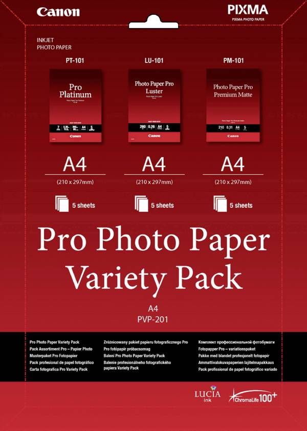 Canon Pro Photo Paper Variety Pack A4 PVP-201 6211B021 foto papir DIN A4 210 g/m² 15 list visoki sjaj, svileni sjaj, mat