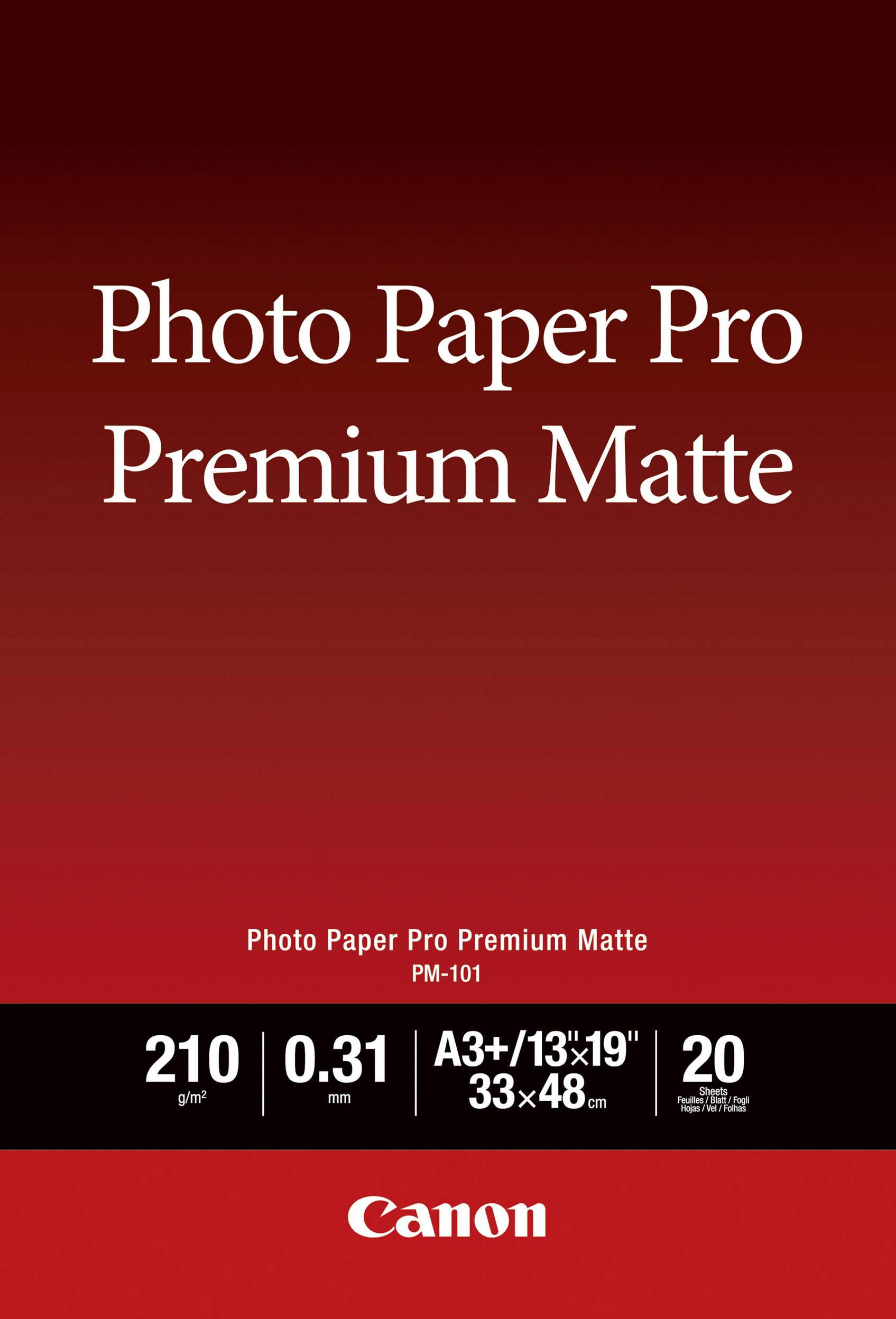 'Paket Canon Photo Paper Pro Premium Matte, 210 g/m², 0,31 mm debljine, veličina A3/13"x19", 20 listova.'