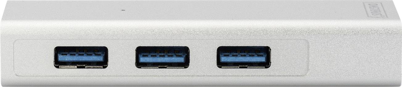 Srebrni USB-razdjelnik s tri plava USB 3.0 priključka na prednjoj strani, pogodan za spajanje više uređaja.