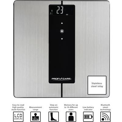 Profi-Care PC-PW 3008 BT vaga za analizu tijela 330080 digitalni Opseg mjerenja (kg)=180 kg plemeniti čelik, crna s Blue-3