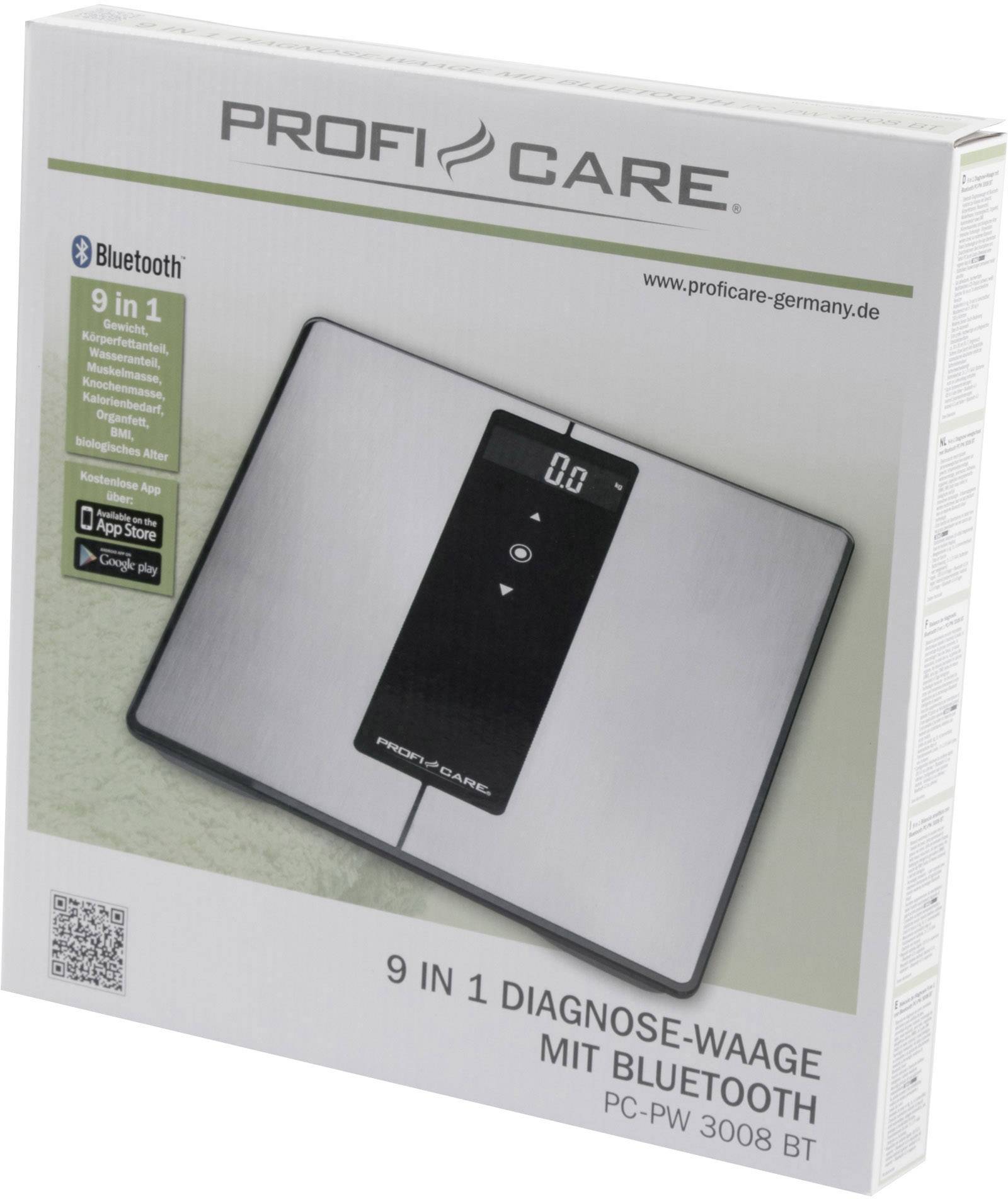 Profi-Care PC-PW 3008 BT vaga za analizu tijela 330080 digitalni Opseg mjerenja (kg)=180 kg plemeniti čelik, crna s Blue-6