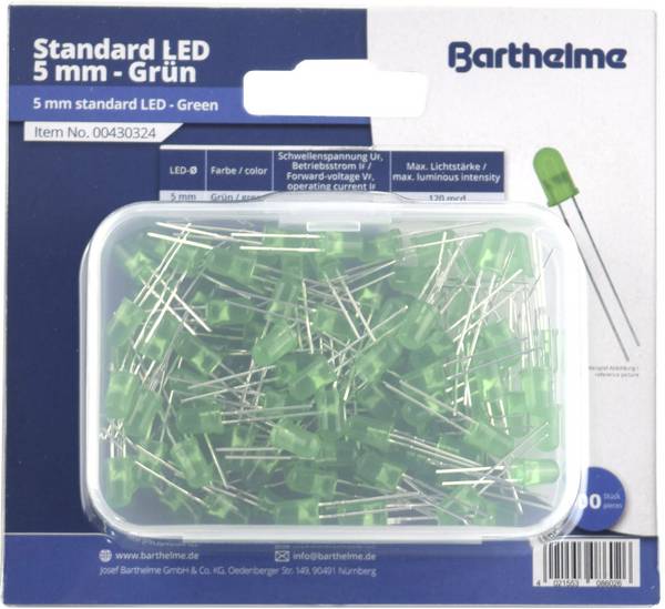 Barthelme  LED komplet  zelena okrugli 5 mm 120 mcd 35 ° 20 mA 2 V