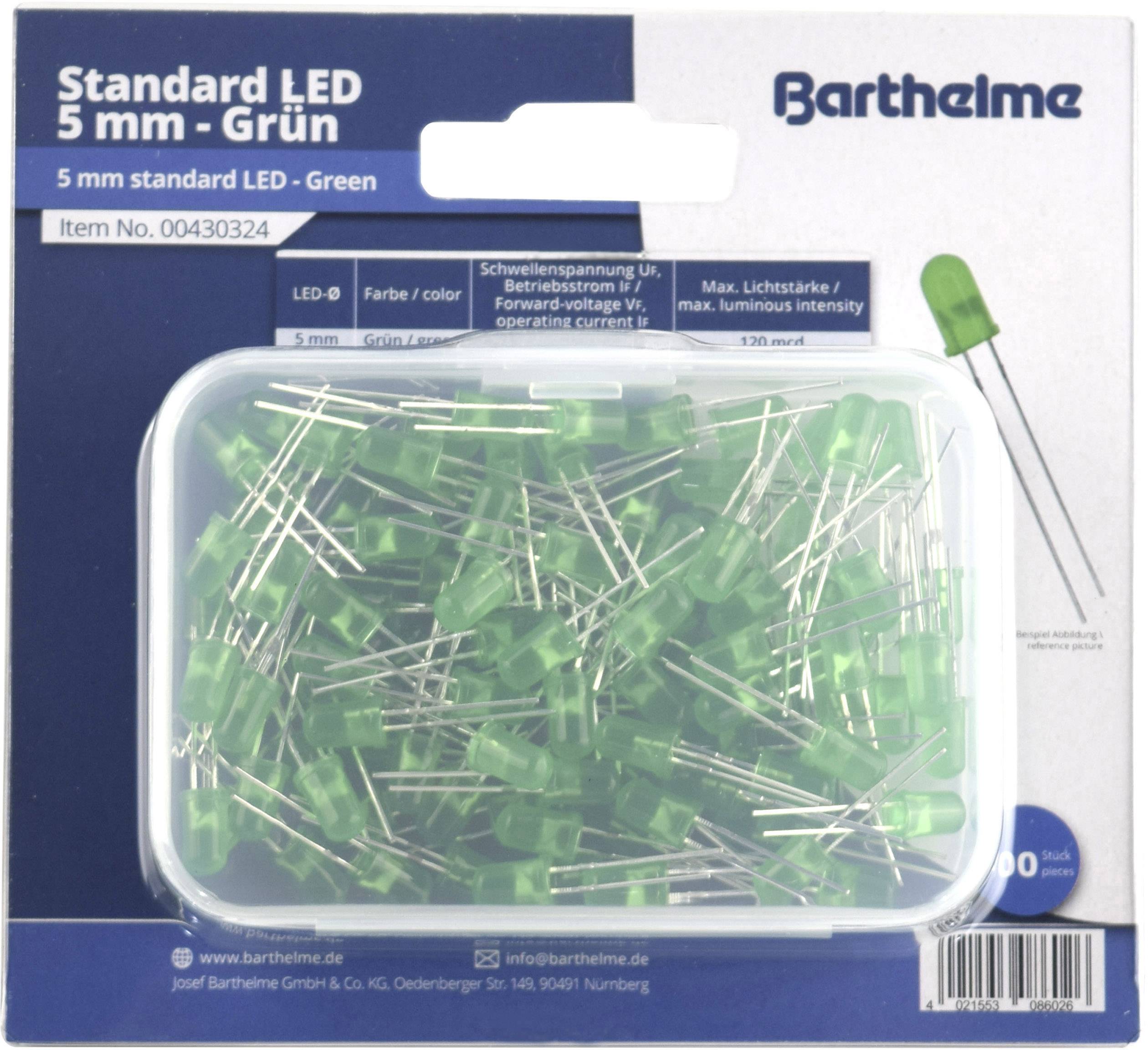 Barthelme LED-assortiment Groen Rond 5 mm 120 mcd 35 ° 20 mA 2 V afbeelding