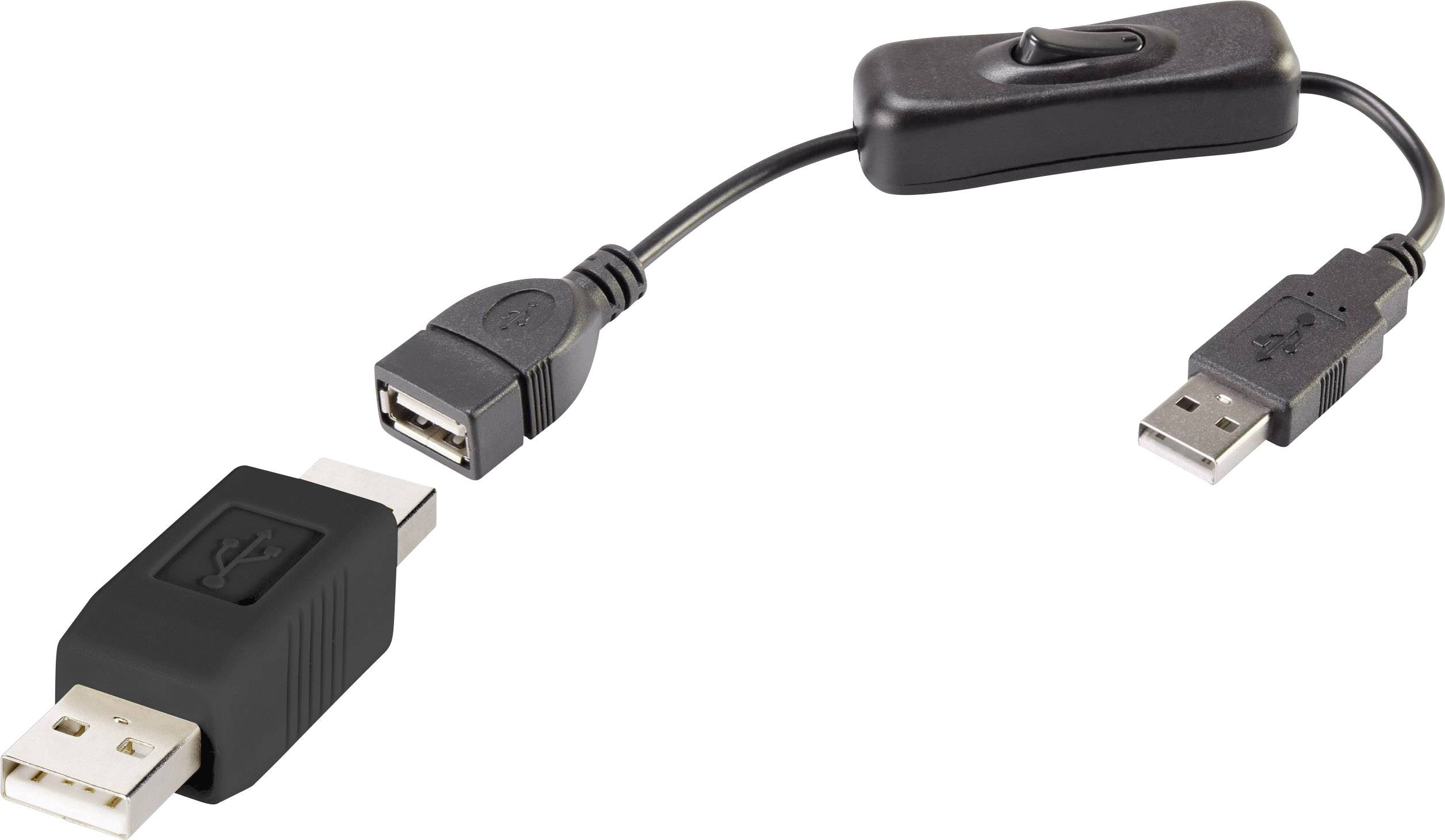 Renkforce USB kabel USB 2.0 USB-A utikač, USB-A utikač 0.25 m crna uklj. on/off prekidač, pozlaćeni kontakti RF-3346616