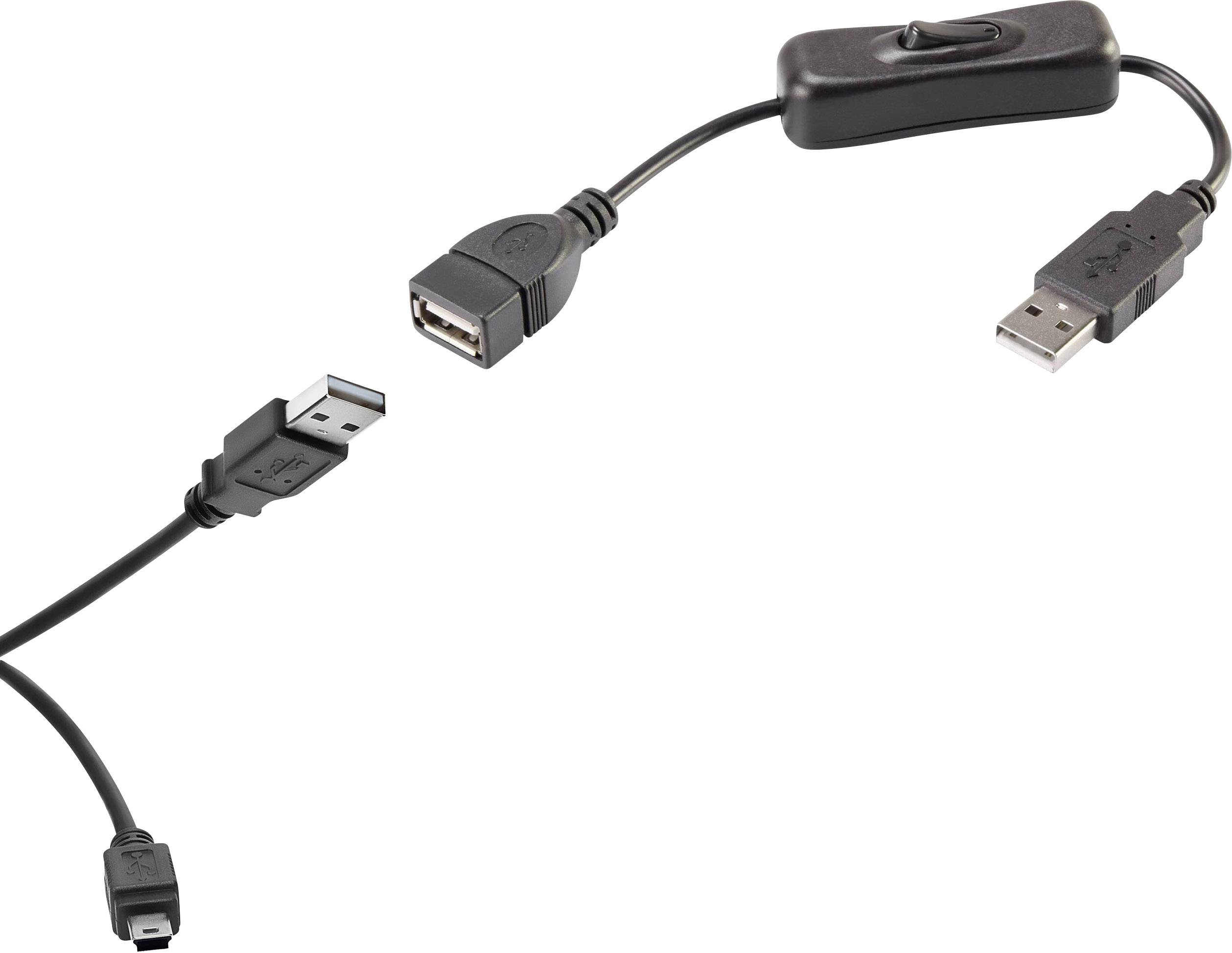 Renkforce USB kabel USB 2.0 USB-A utikač, USB-Mini-B utikač 0.40 m crna uklj. on/off prekidač, pozlaćeni kontakti RF-3346620
