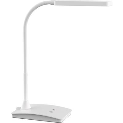 Bijela LED stolna lampa s pomičnom rukom i pravokutnom glavom. Modernog stila, pogodna za uredski ili čitateljski prostor.