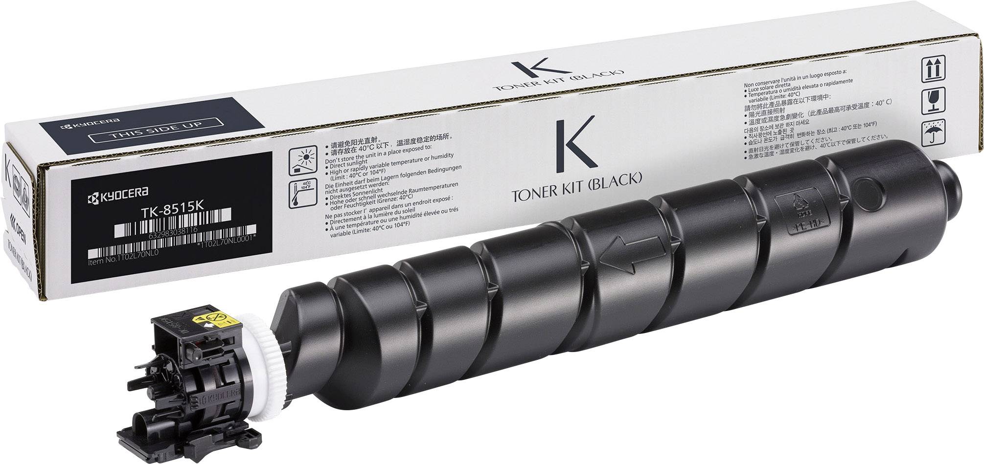 Kyocera Toner Kit TK-8515K u originalnom pakiranju, crna tonerska kazeta, naglašene kompatibilnosti za printer.