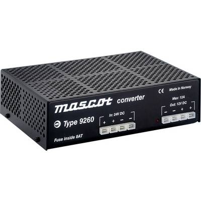 'Mascot Tip 9260' DC/DC pretvarač, Ulaz: 24V DC, Izlaz: 12V DC, Maks: 12A. Crućno kućište s ventilacijskim otvorima. Proizveden u Norveškoj.
