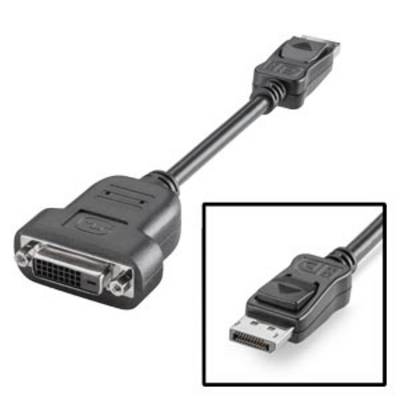 Crni adapter kabel koji ide od DisplayPort utikača do DVI utičnice, pogodan za spajanje monitora.