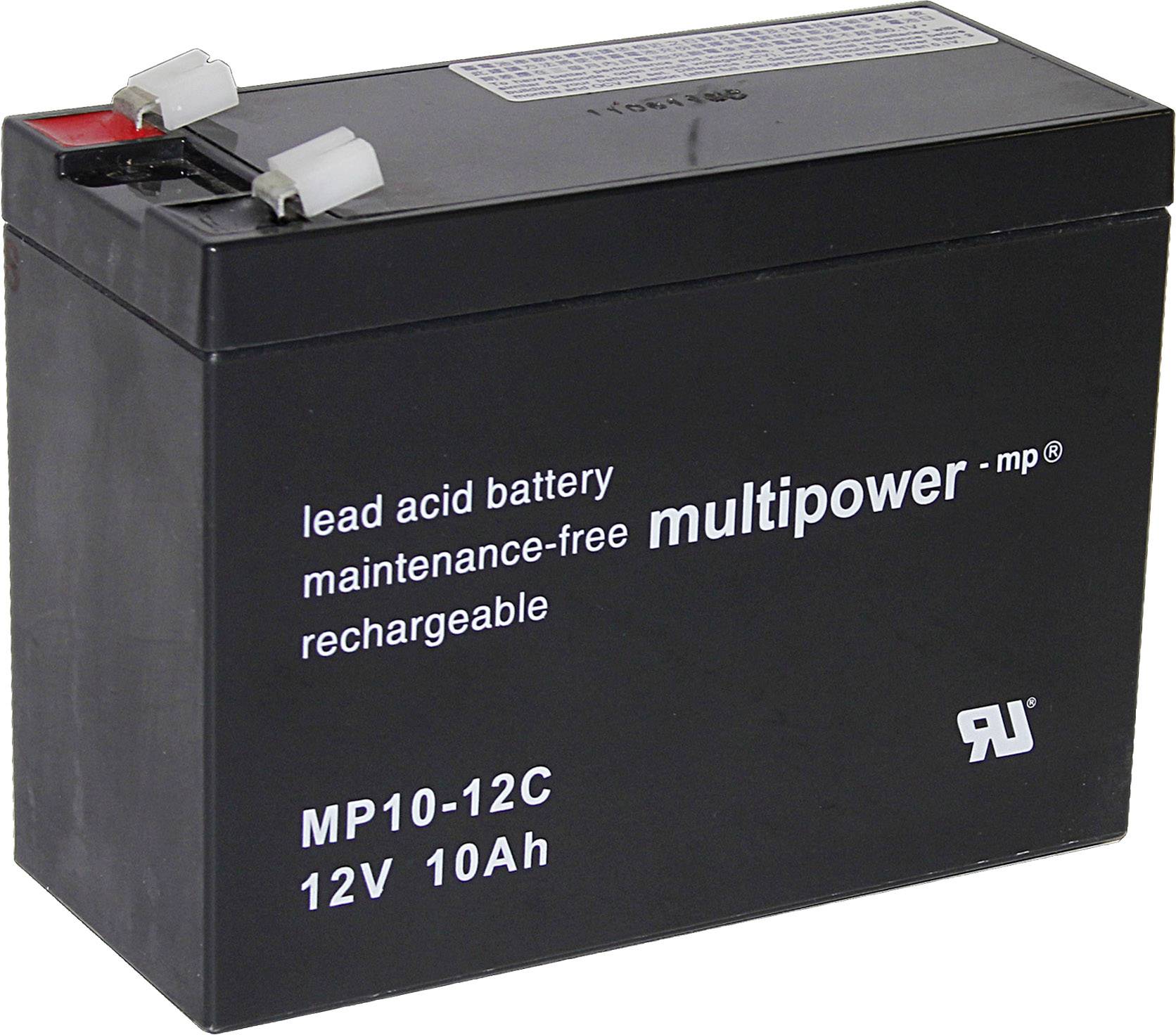 multipower PB-12-10-6,35 Loodaccu 12 V 10 Ah Loodvlies (AGM) (b x h x d) 151 x 118.5 x 65 mm Kabelschoen 6.35 mm Cyclusbestendig, Onderhoudsvrij, Geringe