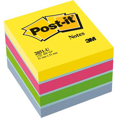 Hrpa šarenih samoljepljivih bilješki marke Post-it, sastavljenih od žutih, ružičastih, zelenih i plavih listova.