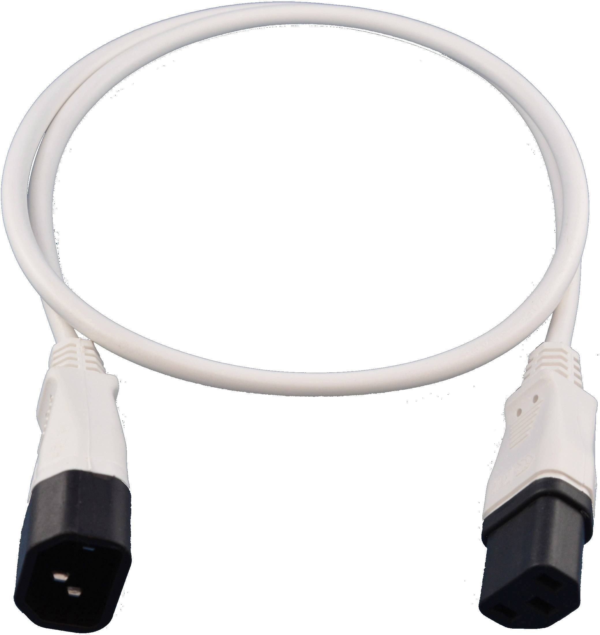 Bijeli produžni kabel s crnim utikačima na oba kraja.