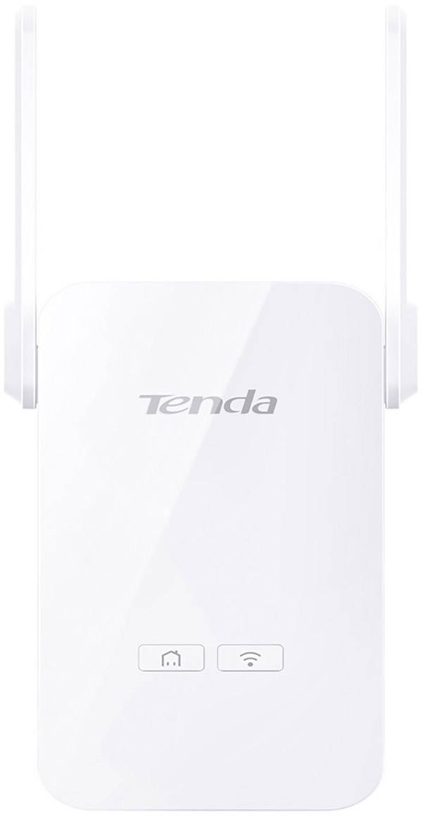 Bijeli WLAN-repeater s dvije antene koji nosi logo 'Tenda'. Ispod se nalaze dvije kontrolne lampice za jačinu signala i povezivanje.