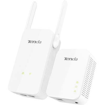 Dva bijela Tenda Powerline adaptera, svaki s po dvije antene i zelenim LED indikatorima koji signaliziraju bežičnu mrežnu vezu.