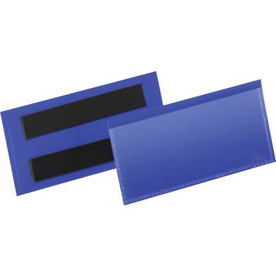 Dva plava magnetska natpisa, jedan s crnom magnetskom površinom, drugi prikazuje sjajnu prednju stranu. Pogodan za upotrebu na metalnim policama.