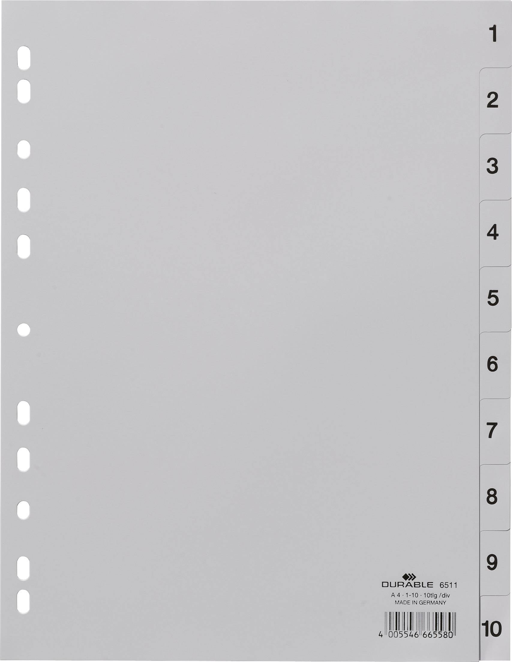 Durable 6511 Register DIN A4 1-10 Polypropyleen Grijs 10 tabbladen Bedrukte tabs 651110