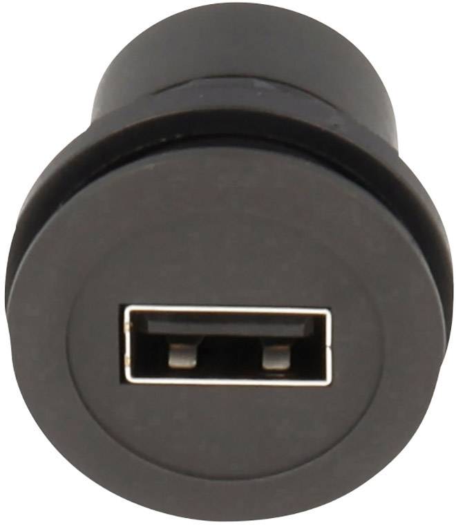 Crni USB punjač za automobil s USB priključkom na prednjoj strani.