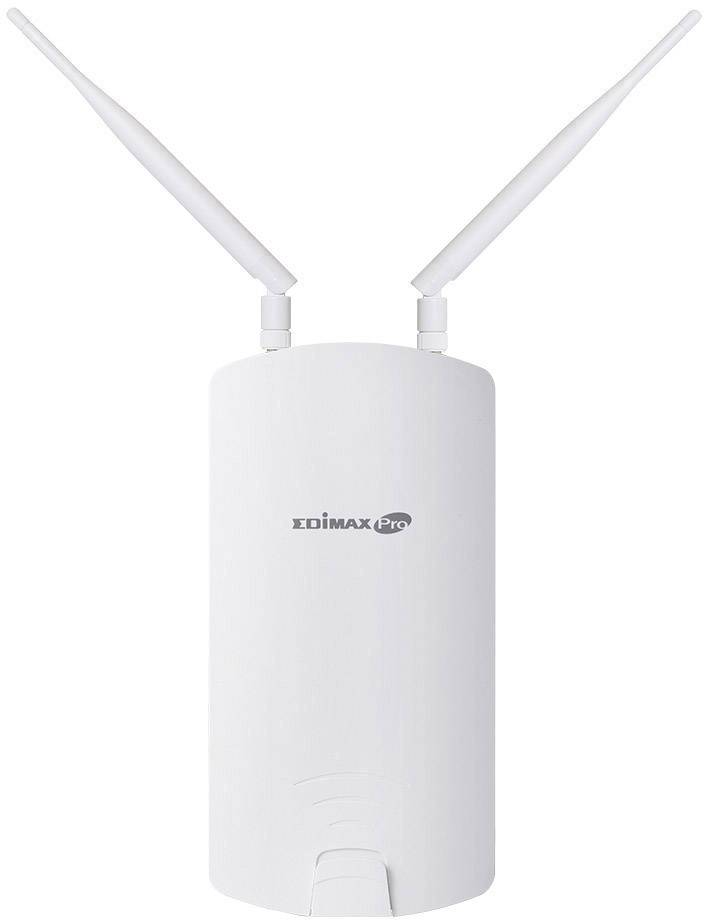 Bijeli vertikalni WLAN usmjerivač s dvije antene usmjerene prema gore. Na prednjoj strani piše 'EDIMAX Pro'.