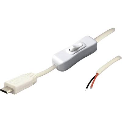 Bijeli USB kabel s preklopnim prekidačem i odrezanim dijelom kabela s bakrenim žicama.