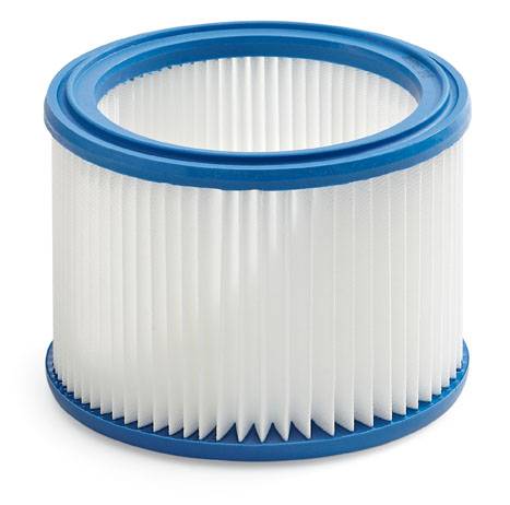 Cilindrični zračni filter s plavim rubovima i bijelim naborima.