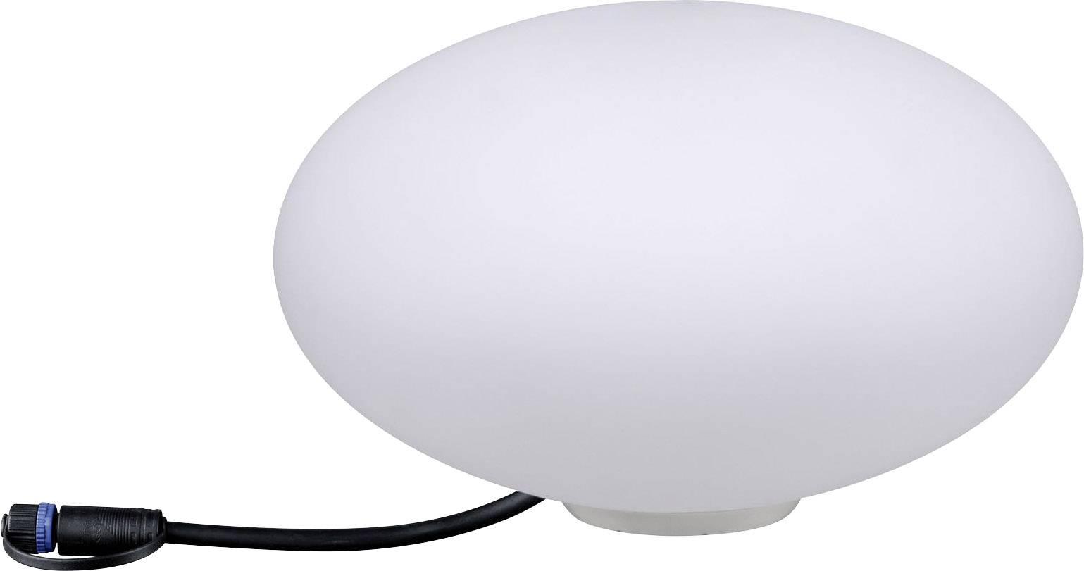 Bijela, okrugla lampa s crnim kabelom.