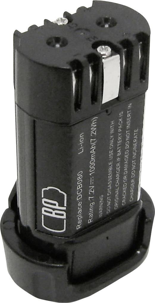 Crni akumulator, 7,2V, 1000mAh, s dva srebrna kontakta gore, postavljen na crnoj postolju. Tekst sa strane opisuje tehničke specifikacije.