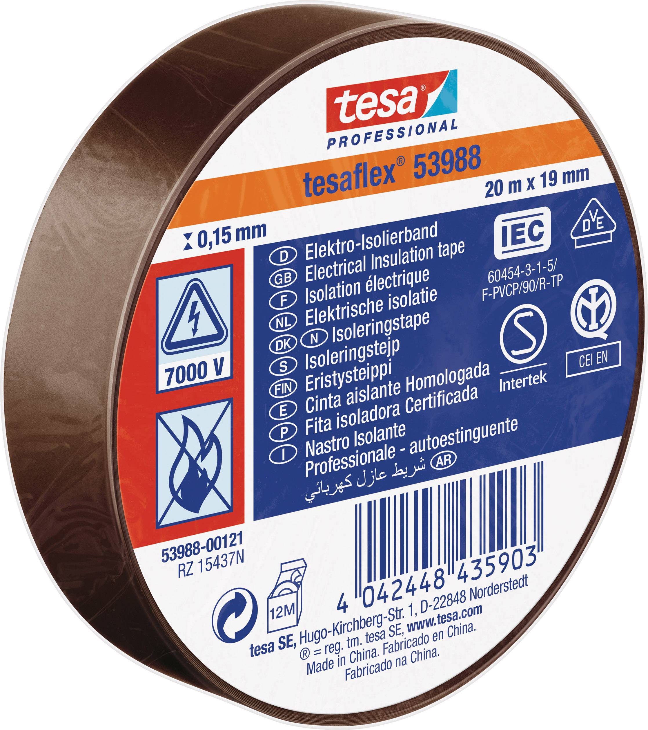 tesa 53988-00121-00 Isolatietape tesa Professional Bruin (l x b) 20 m x 19 mm 1 stuk(s)