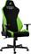 Crni i zeleni gaming stolac s ergonomskim dizajnom, podesivim naslonima za ruke i logom na naslonjači.