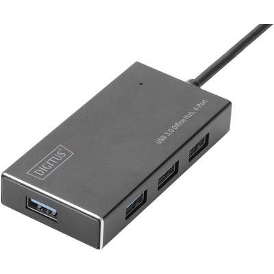 Crni USB 3.0 hub s četiri priključka i natpisom 'DIGITUS'.