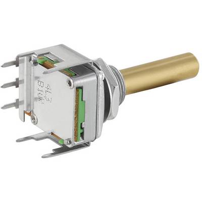 Metalni potenciometar za okretanje sa zlatnom osovinom i nekoliko priključnih pins-ova. Koristan za regulaciju električnih struja.