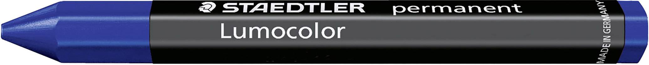 Plavi trajni Lumocolor marker od Staedtlera s bijelim tekstom 'Lumocolor' sa strane.