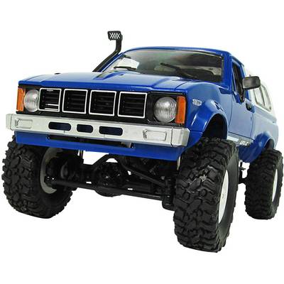 Plavi, visoki model igračke terenskog vozila s debelim gumama, detaljno dizajniran, pogledan sprijeda.