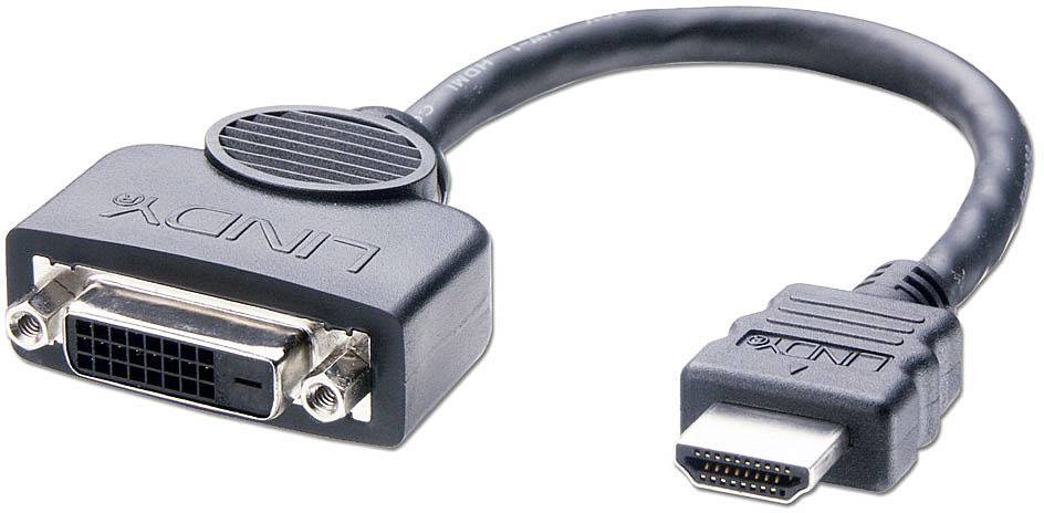 LINDY 41227 HDMI-kabel HDMI / DVI Adapterkabel HDMI-A-stekker, DVI-D 24+1-polige bus 0.20 m Zwart