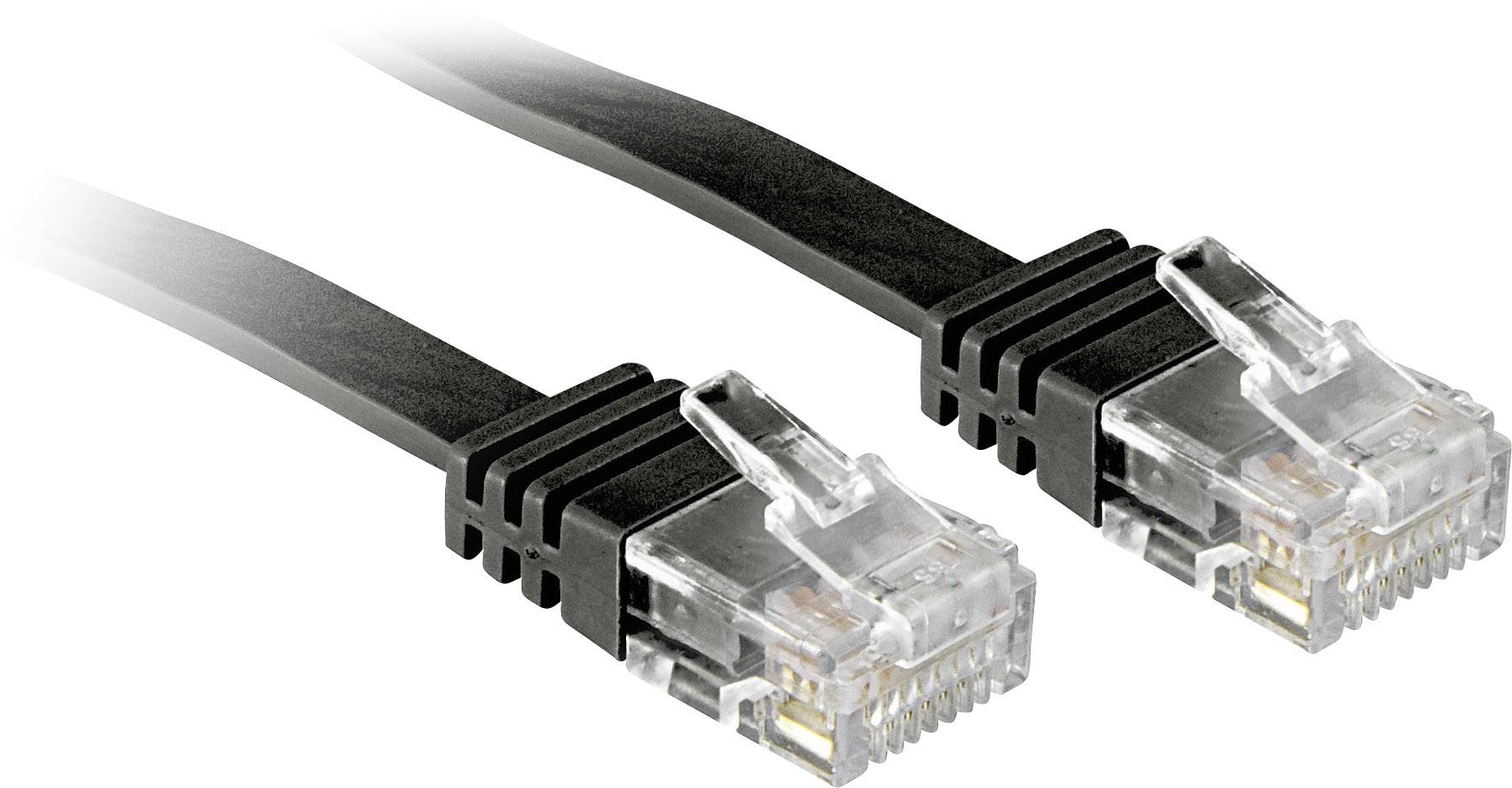 Dva crna Ethernet kabela s prozirnim RJ45 utikačima leže jedan pored drugoga te prikazuju krajeve za spajanje.