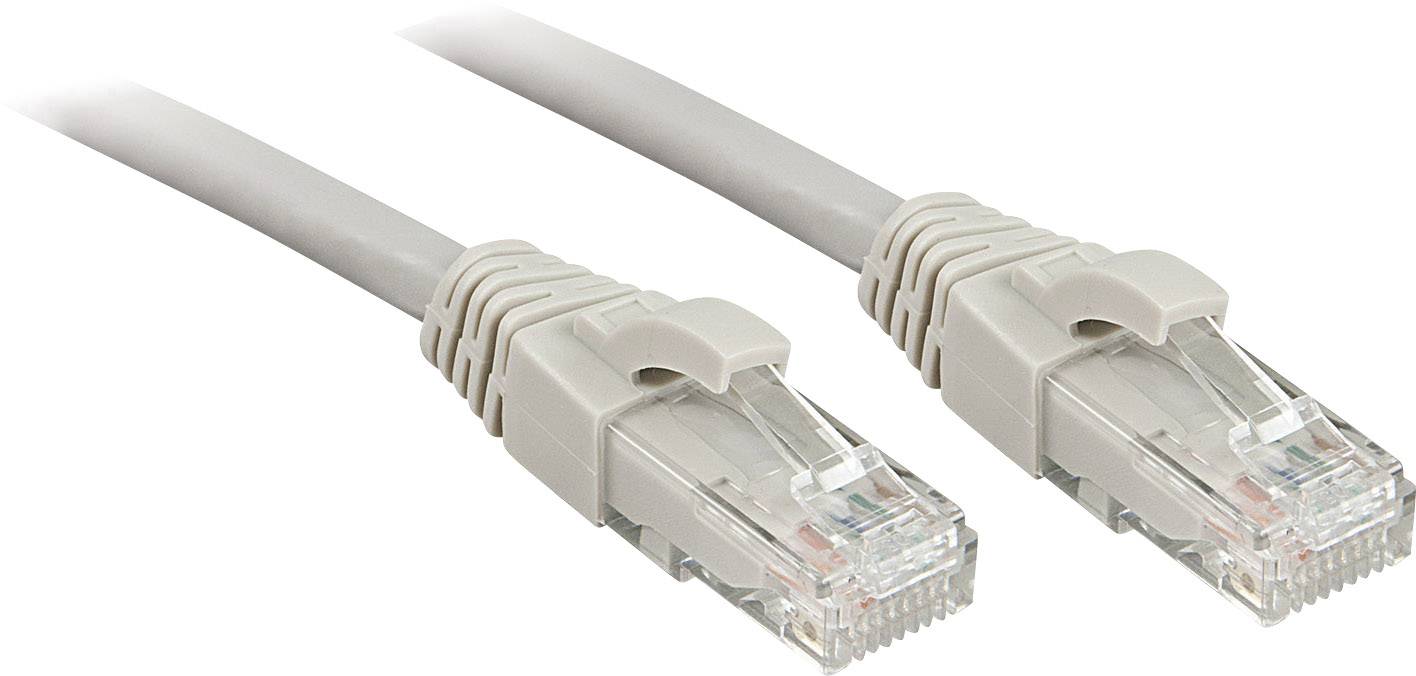 Dva siva Ethernet kabela s RJ45 utičnicama na bijeloj pozadini.