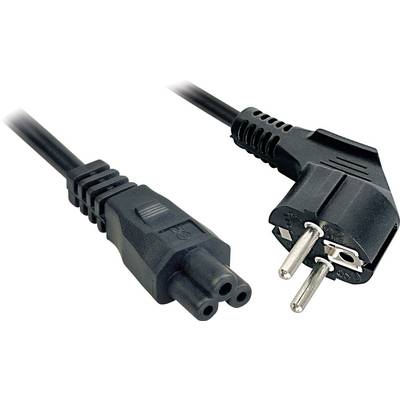 Crni električni kabel s tropolnim priključkom s lijeve strane i dvopolnim Schuko utikačem s desne strane.