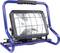 Plavi prijenosni LED reflektor za gradilište sa zaštitnom rešetkom na čvrstom metalnom okviru. Pogodan za gradilišta i vanjsku rasvjetu.
