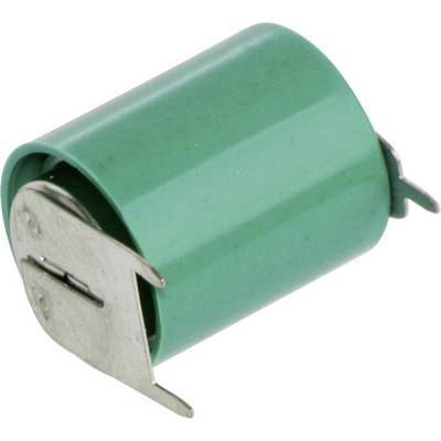 Zeleni cilindrični komponenski dio s metalnim pločicama, vjerojatno elektronički kondenzator, na bijeloj pozadini.