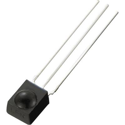 Elektronički dio s crnim kućištem i tri duga metalna pina, tipično tranzistor ili senzor.