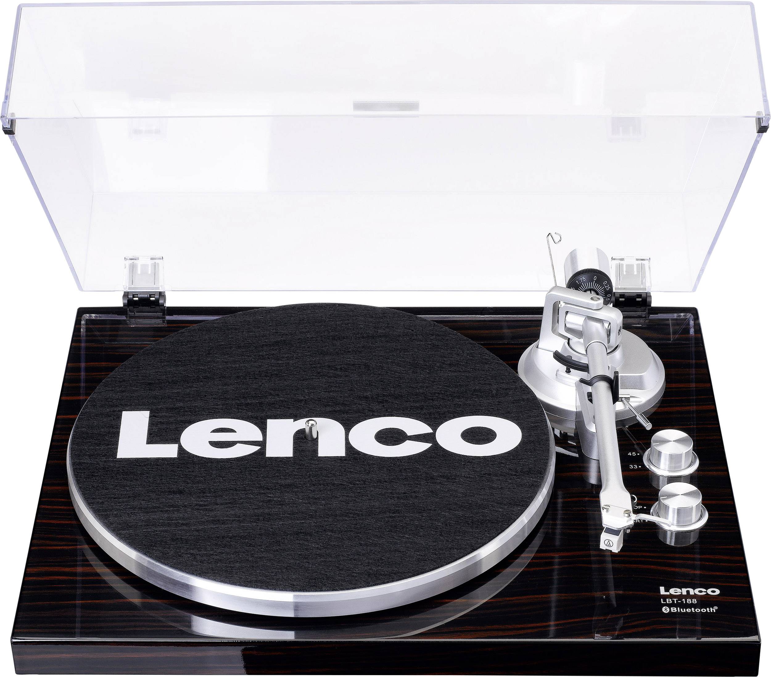 Gramofon marke Lenco s prozirnim poklopcem i mehanizmom za odlaganje ploče. Savršen za ljubitelje vinila i obožavatelje retro glazbe.